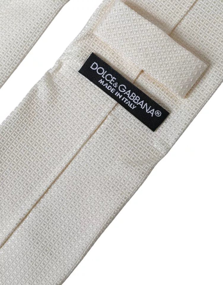 Off White Patterned Silk Classic Adjustable Tie