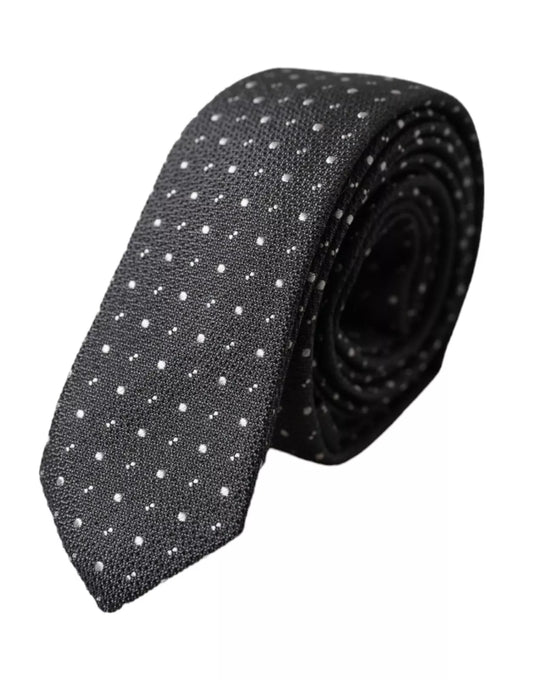 Corbata de seda negra de lunares ajustable para hombre