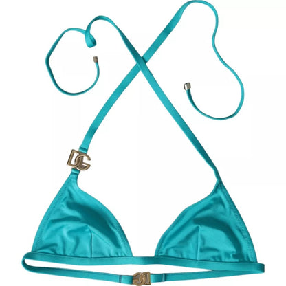 Top de bikini de playa con logo DG y cuello halter en azul y verde