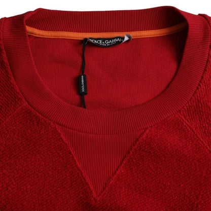 Red Logo Cotton Crew Neck Pullover Sweater