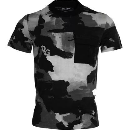 Camiseta de algodón de camuflaje multicolor con cuello redondo