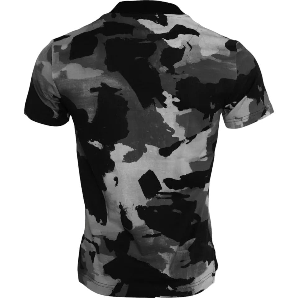 Camiseta de algodón de camuflaje multicolor con cuello redondo