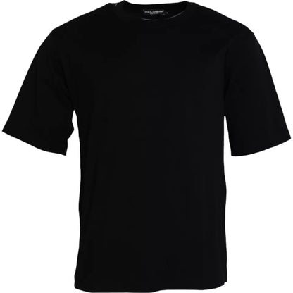 Black Logo Embossed Cotton Crew Neck T-shirt