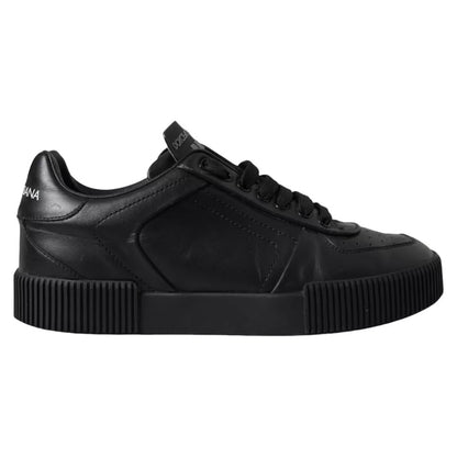 Black Leather Low Top Sneakers Men Shoes