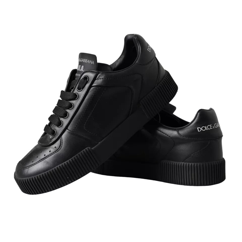 Black Leather Low Top Sneakers Men Shoes