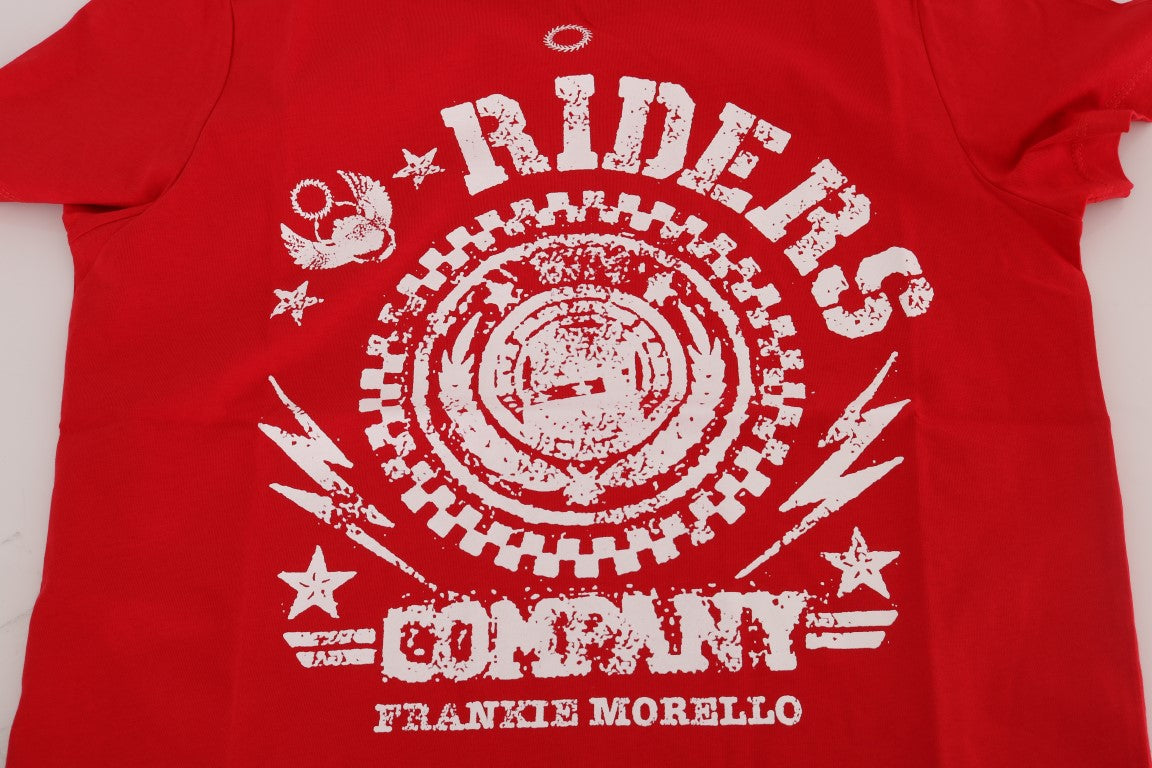 Camiseta elegante de cuello redondo con motivo 'RIDERS' en rojo