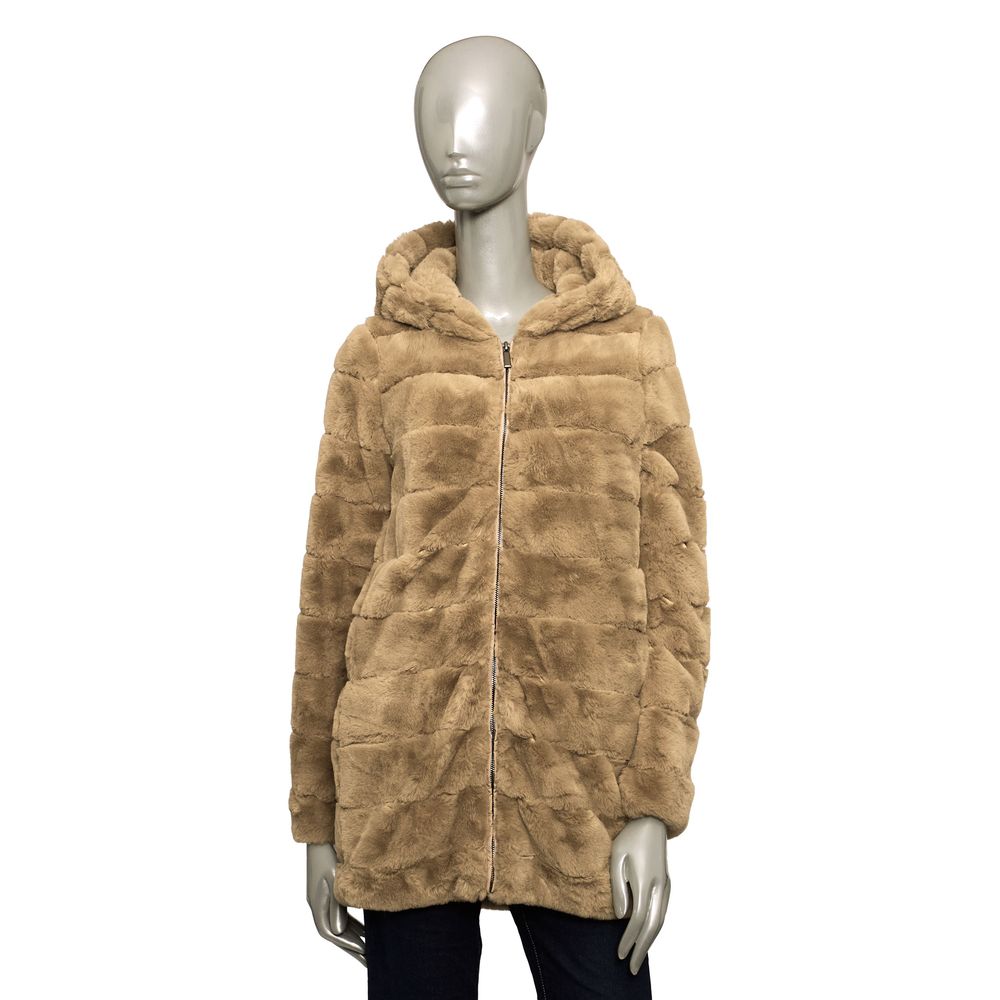 Beige Polyester Women Coat