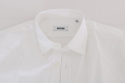 Camisa elegante de algodón de corte entallado en color blanco