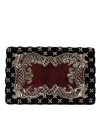 Bordeaux Black Velvet Gold Frame Clutch Evening Purse Bag