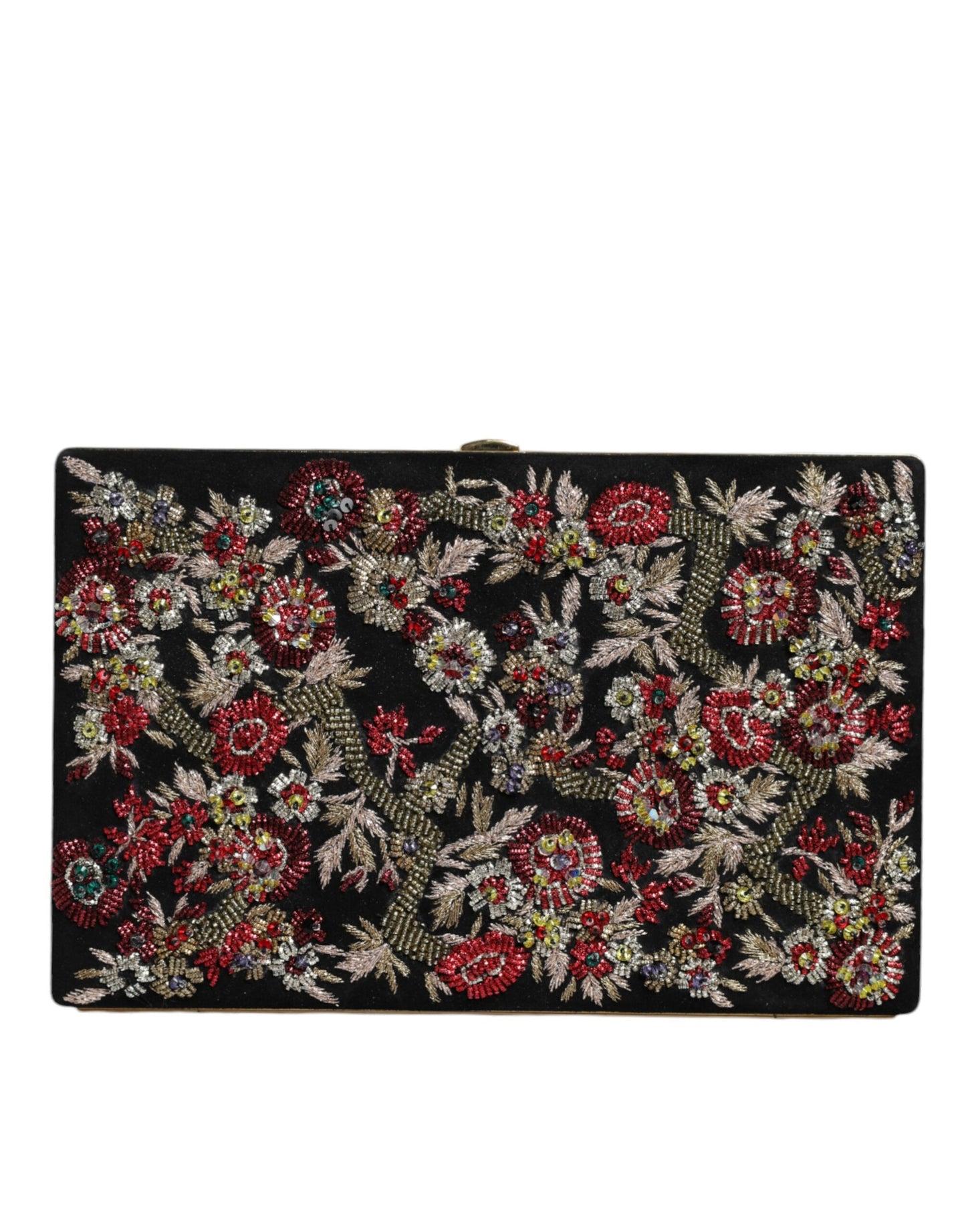 Bolso de mano de noche con marco dorado y flores multicolores