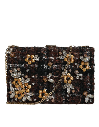 Multicolor Tweed Floral Clutch Evening Party Purse CrossBody Bag