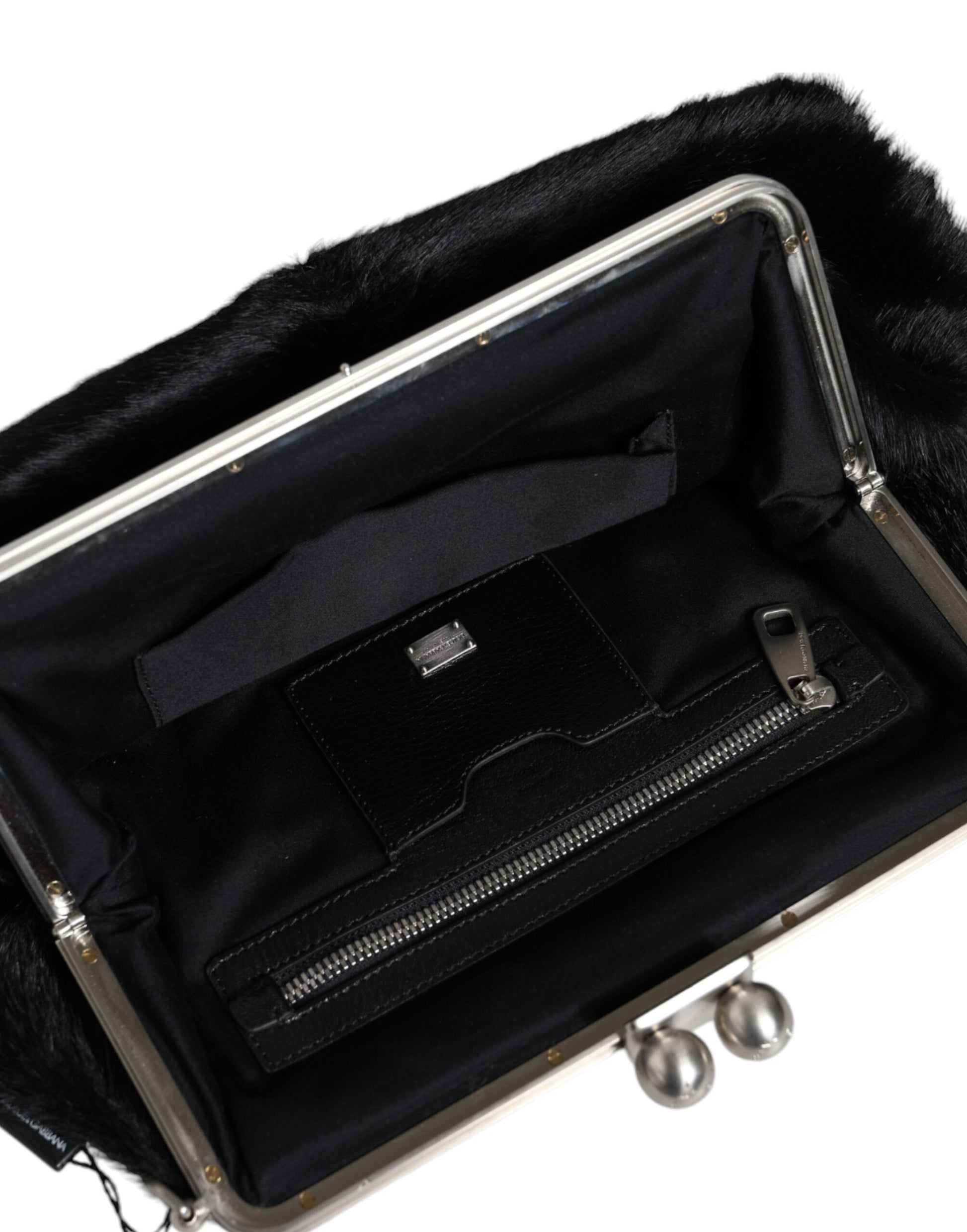 Black Fur Handbag Clutch Purse Pouch Bag