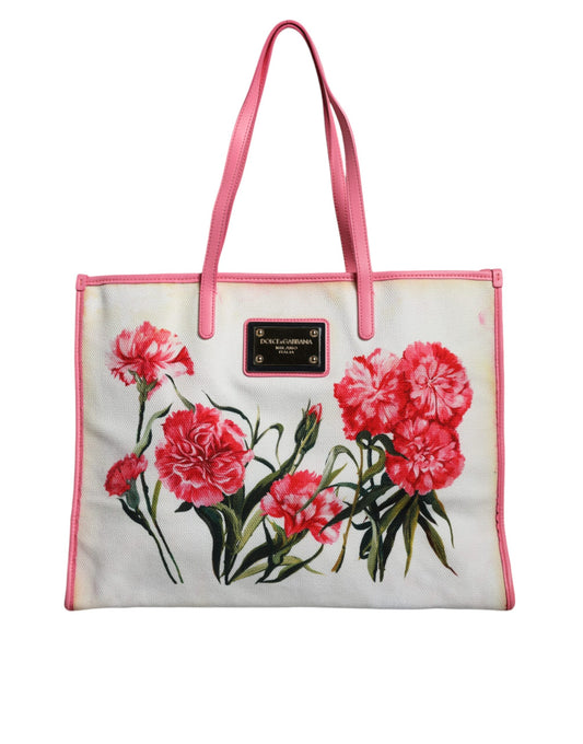 Bolso de compras para mujer con bordado de rosas en lona blanca