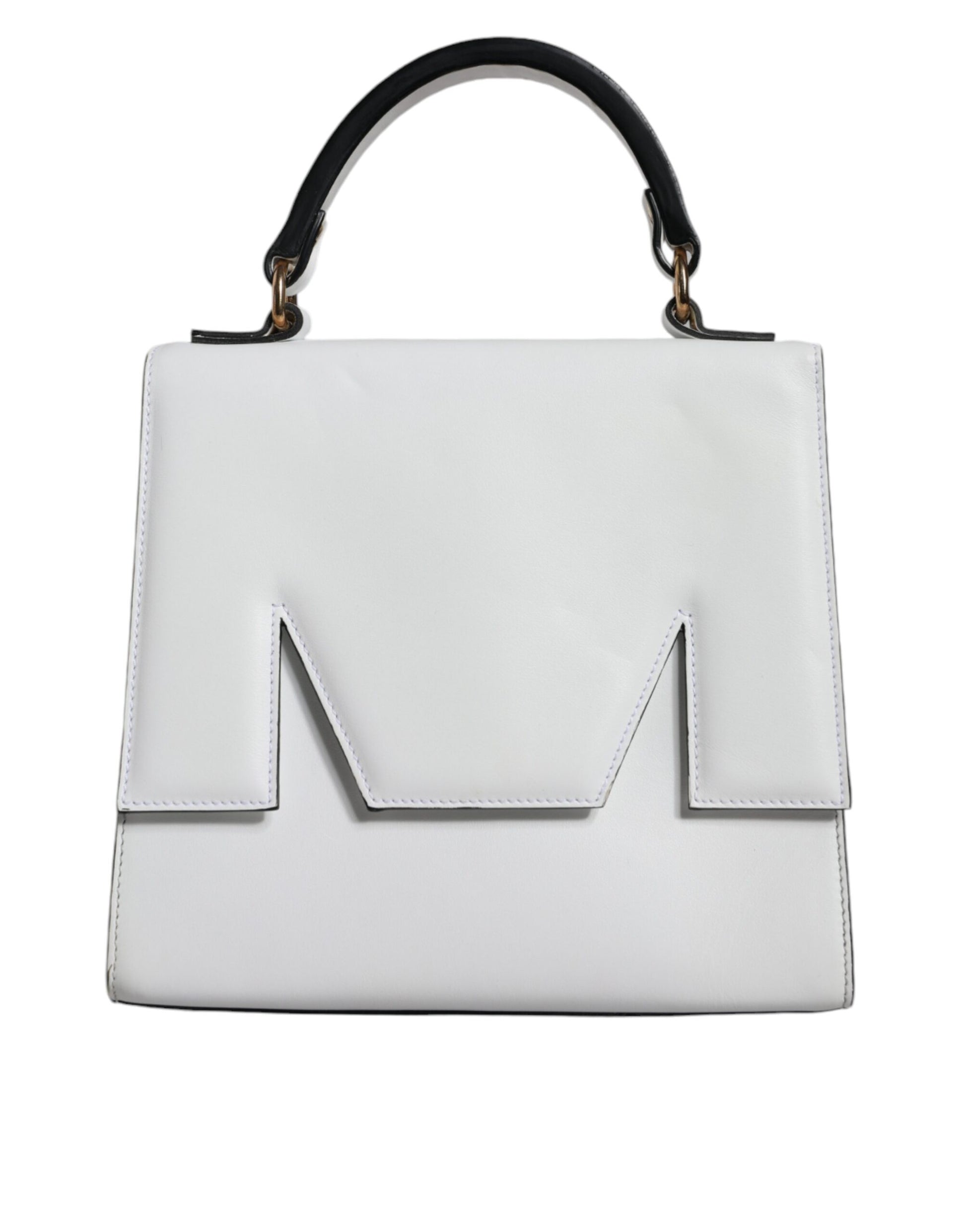 Bolso de mano tipo cartera con asa superior de piel de vacuno blanca