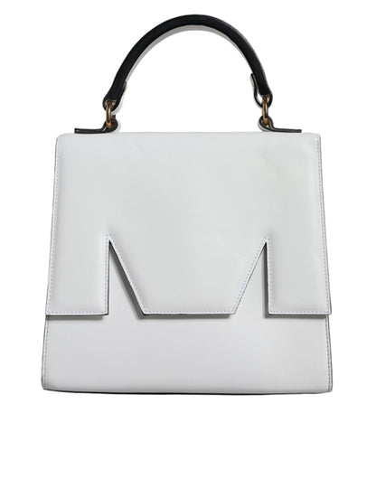 Bolso de mano tipo cartera con asa superior de piel de vacuno blanca