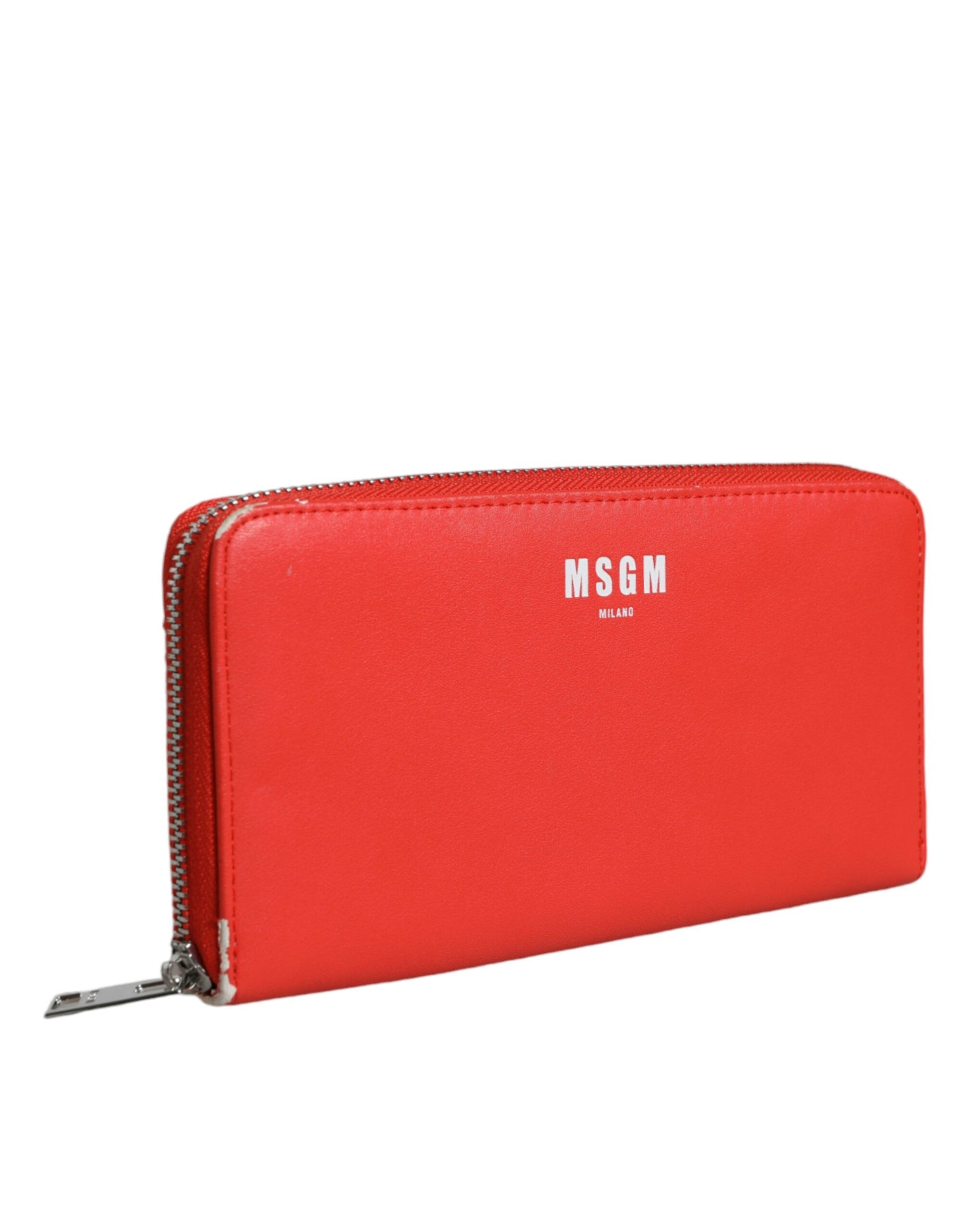 Cartera de mano plegable con tarjetero y cremallera continental de cuero rojo