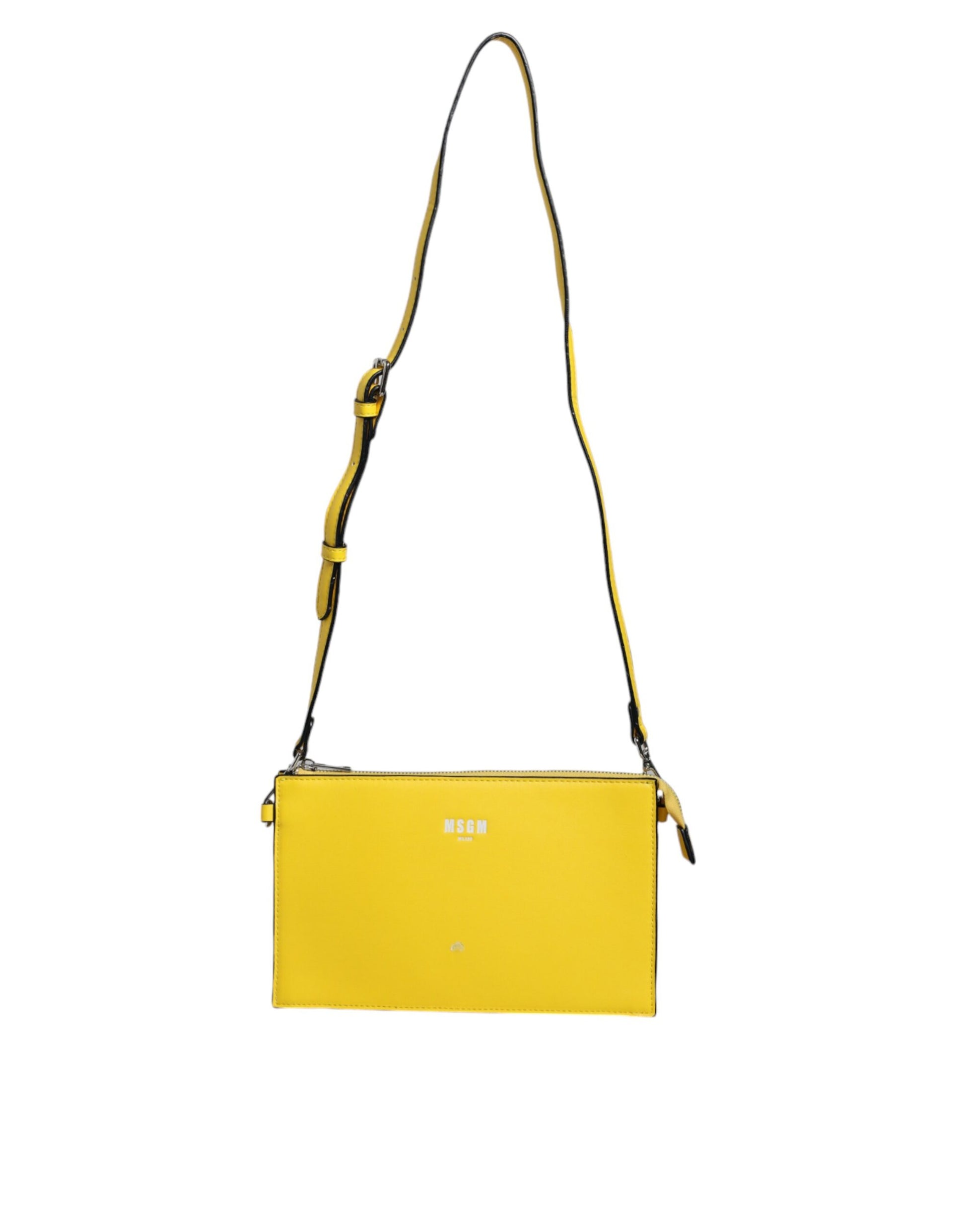 Bolso bandolera de cuero amarillo con logo