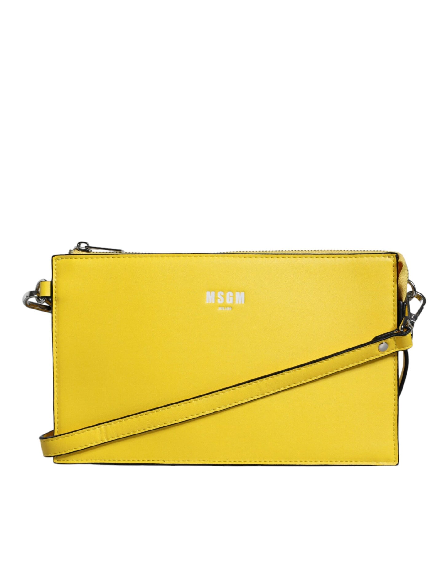 Bolso bandolera de cuero amarillo con logo