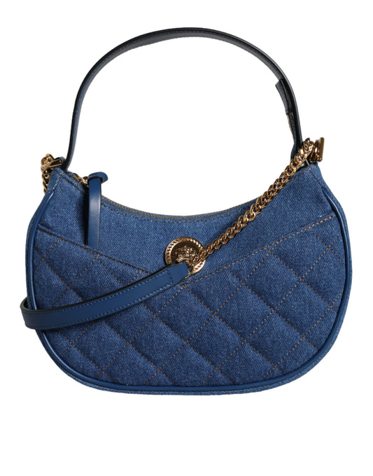 Bolso de hombro con asa superior de piel vaquera acolchada azul