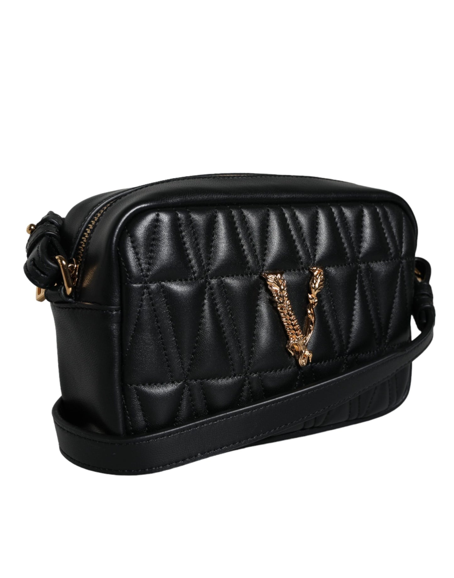 Black Quilted Lamb Leather Camera Case Shoulder Bag