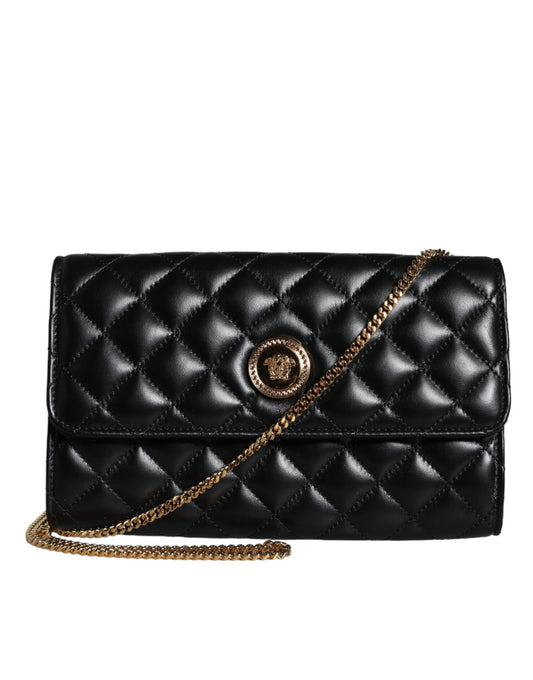 Bolso bandolera de piel de napa acolchada negra