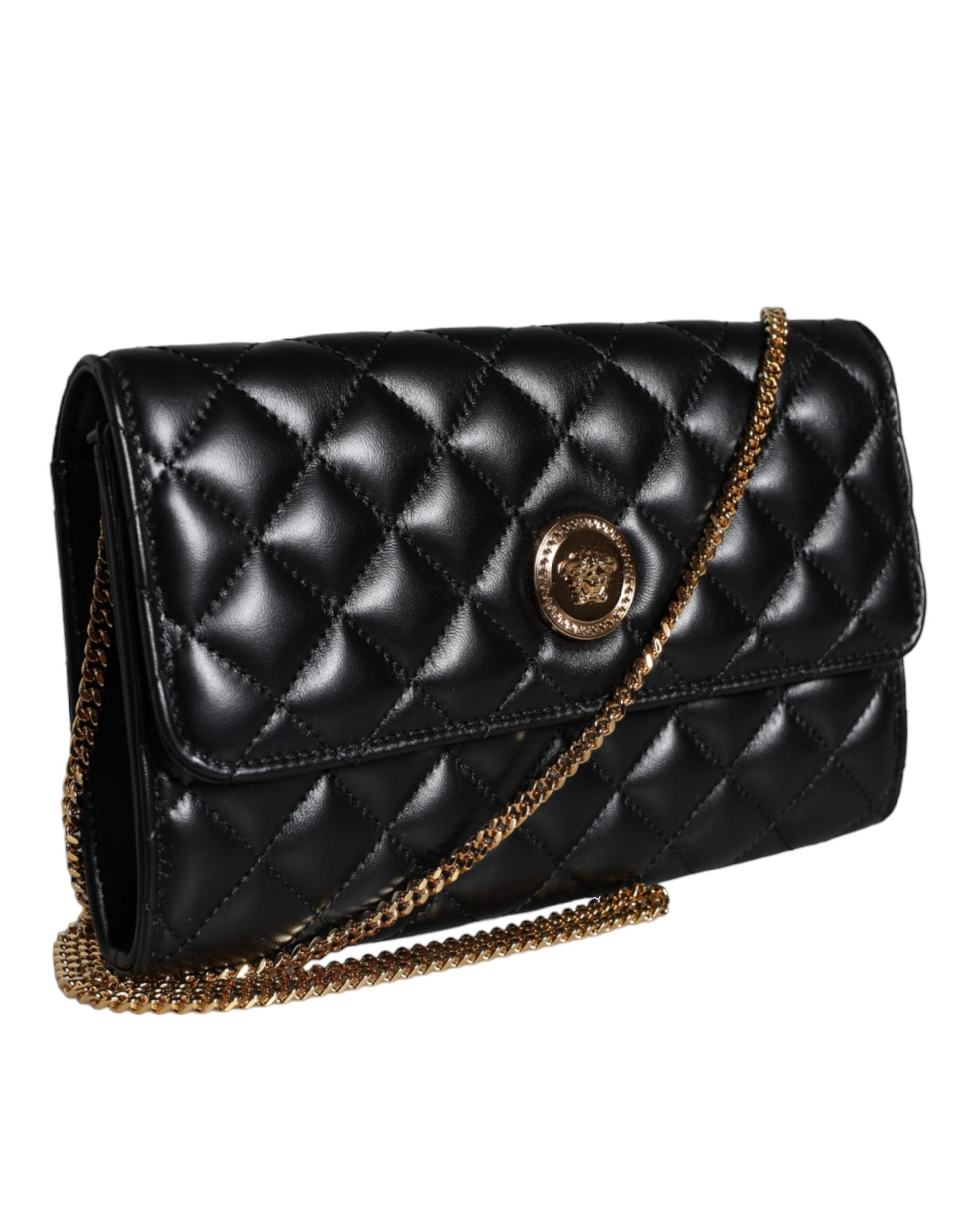 Bolso bandolera de piel de napa acolchada negra