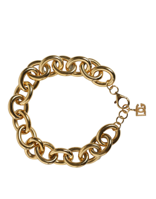 Pulsera con logotipo y cierre de langosta y cadena maxi de latón en tono dorado