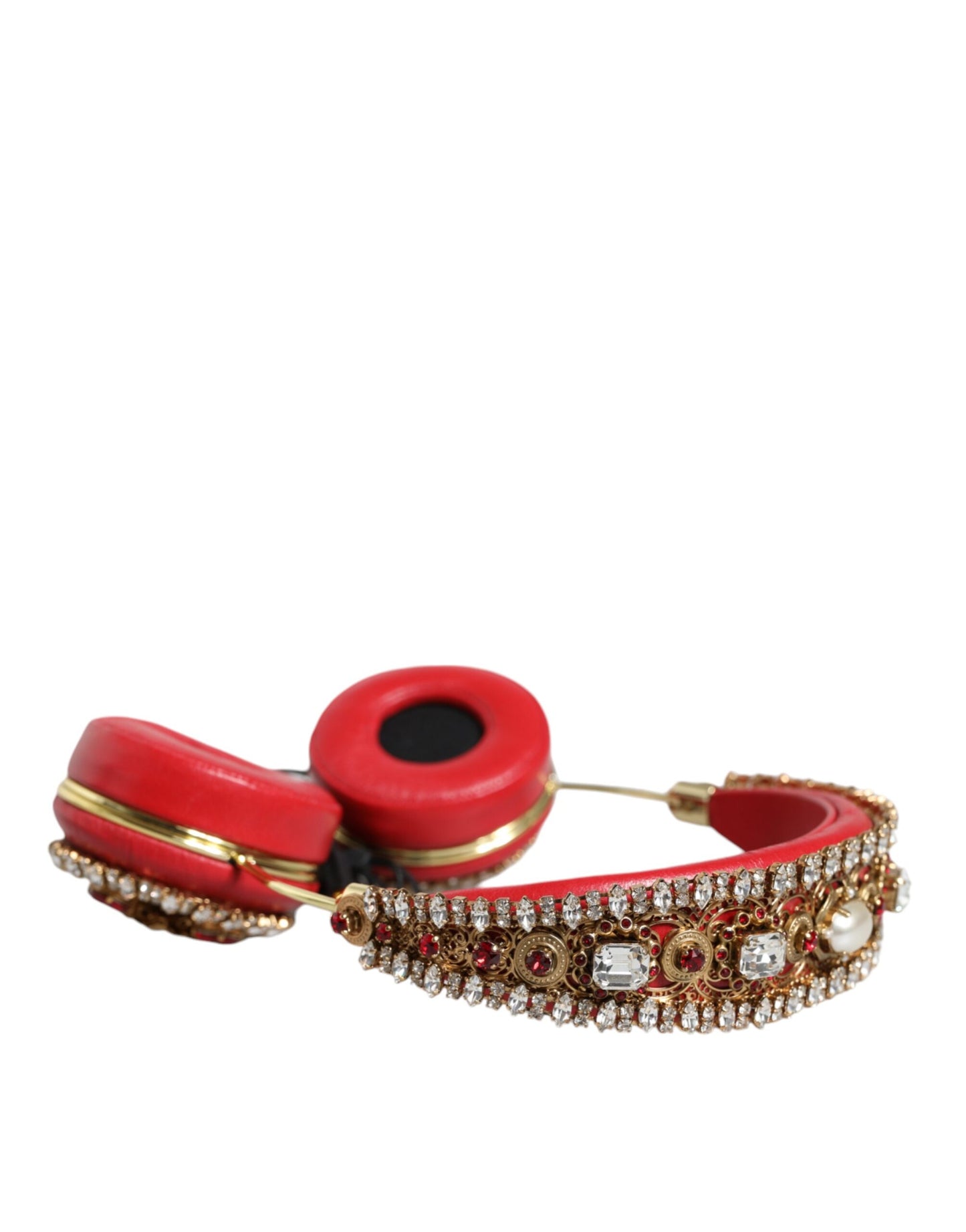 Red Nappa Leather Floral Crystal Headphone