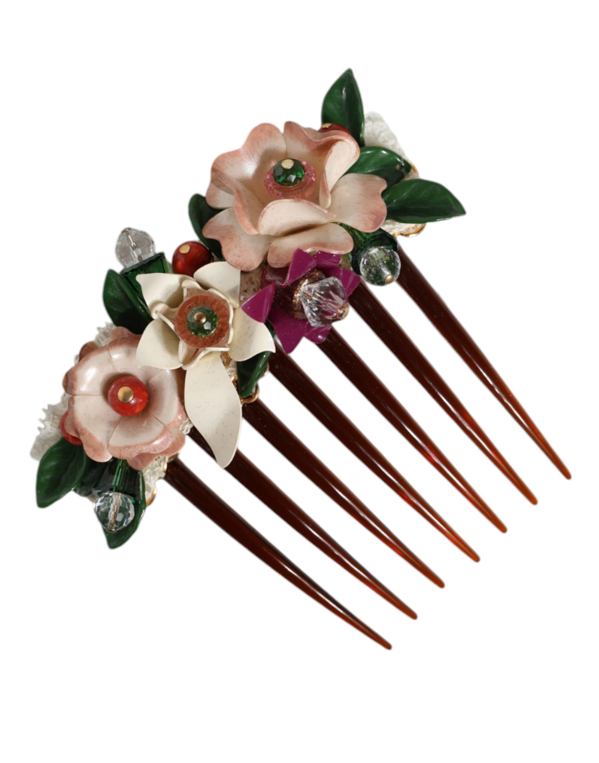 Brown Plastic Crystal Floral Women Hair Comb