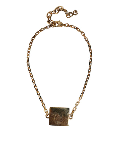 Gold Brass Chain Logo Sicily Pendant Bracelet