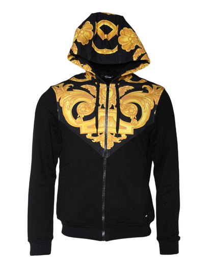 Black Medusa Print Cotton Full Zip HoodieSweatshirt Sweater