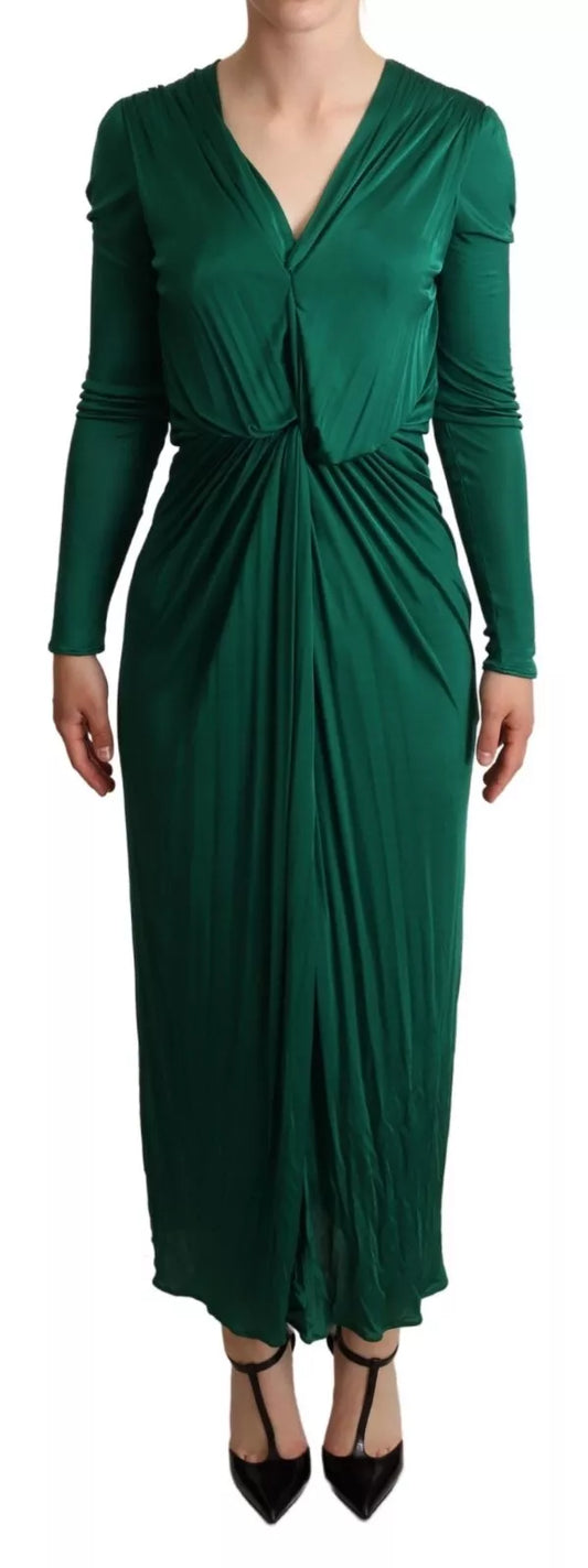 Vestido midi de manga larga de viscosa verde oscuro