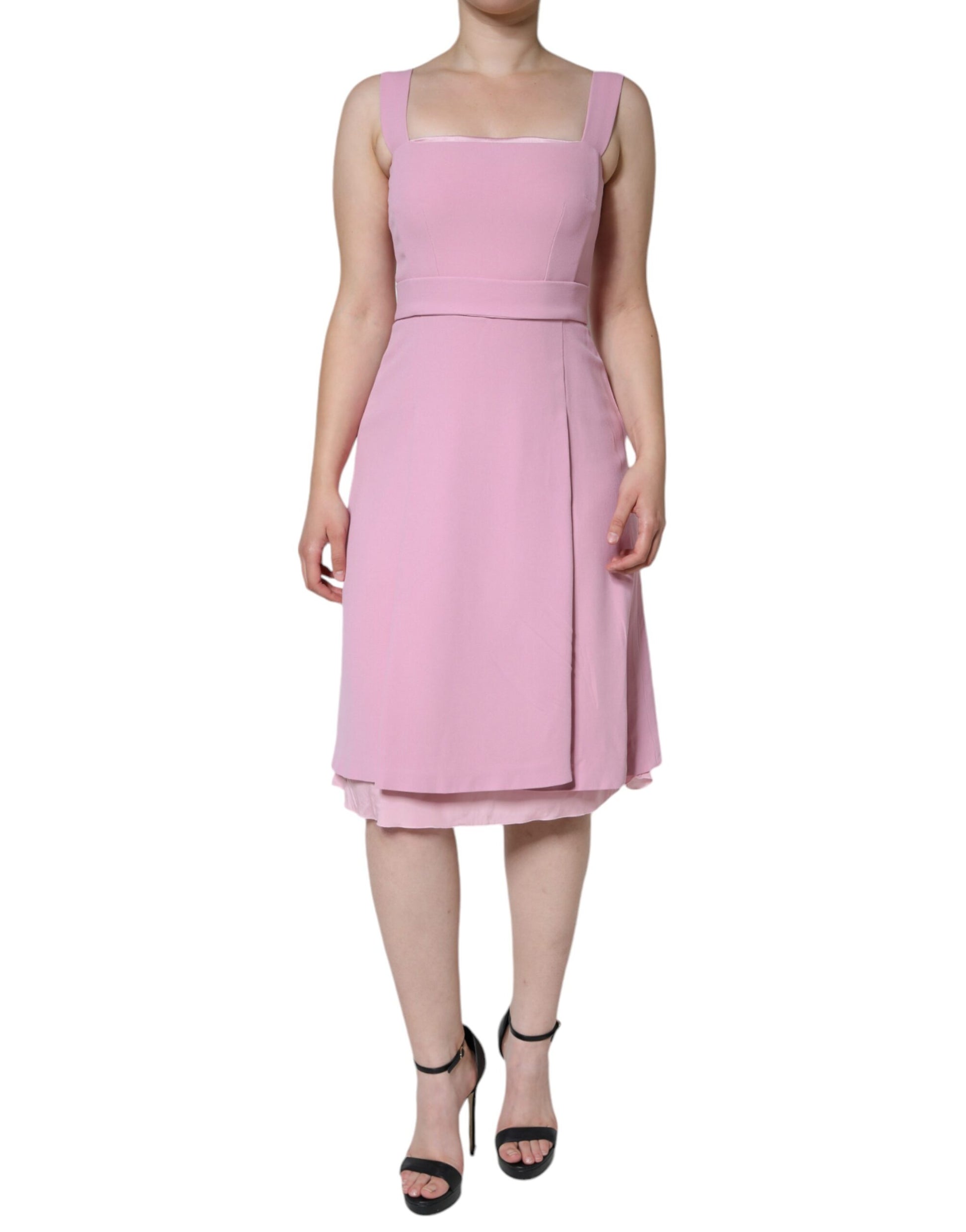 Pink A-line Flare Viscose Sleeveless Dress