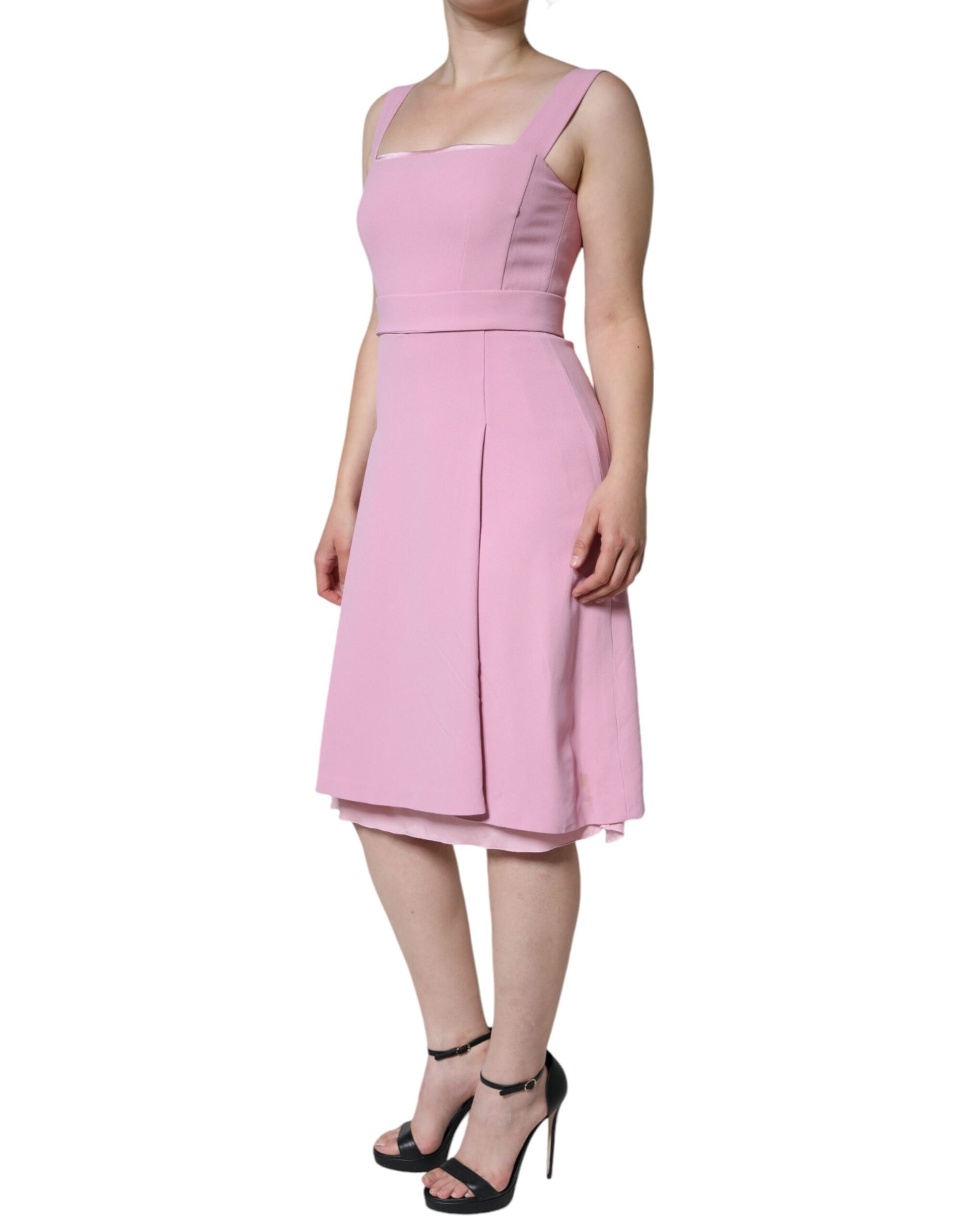 Pink A-line Flare Viscose Sleeveless Dress