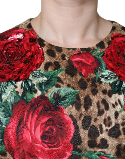 Brown Leopard Red Roses Cotton A-line Dress