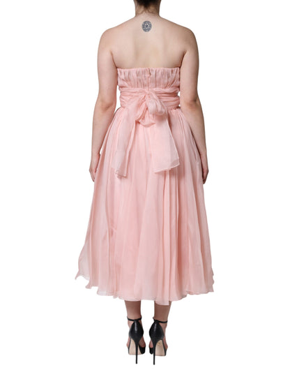 Pink Silk Strapless Maxi A-line Gown Dress