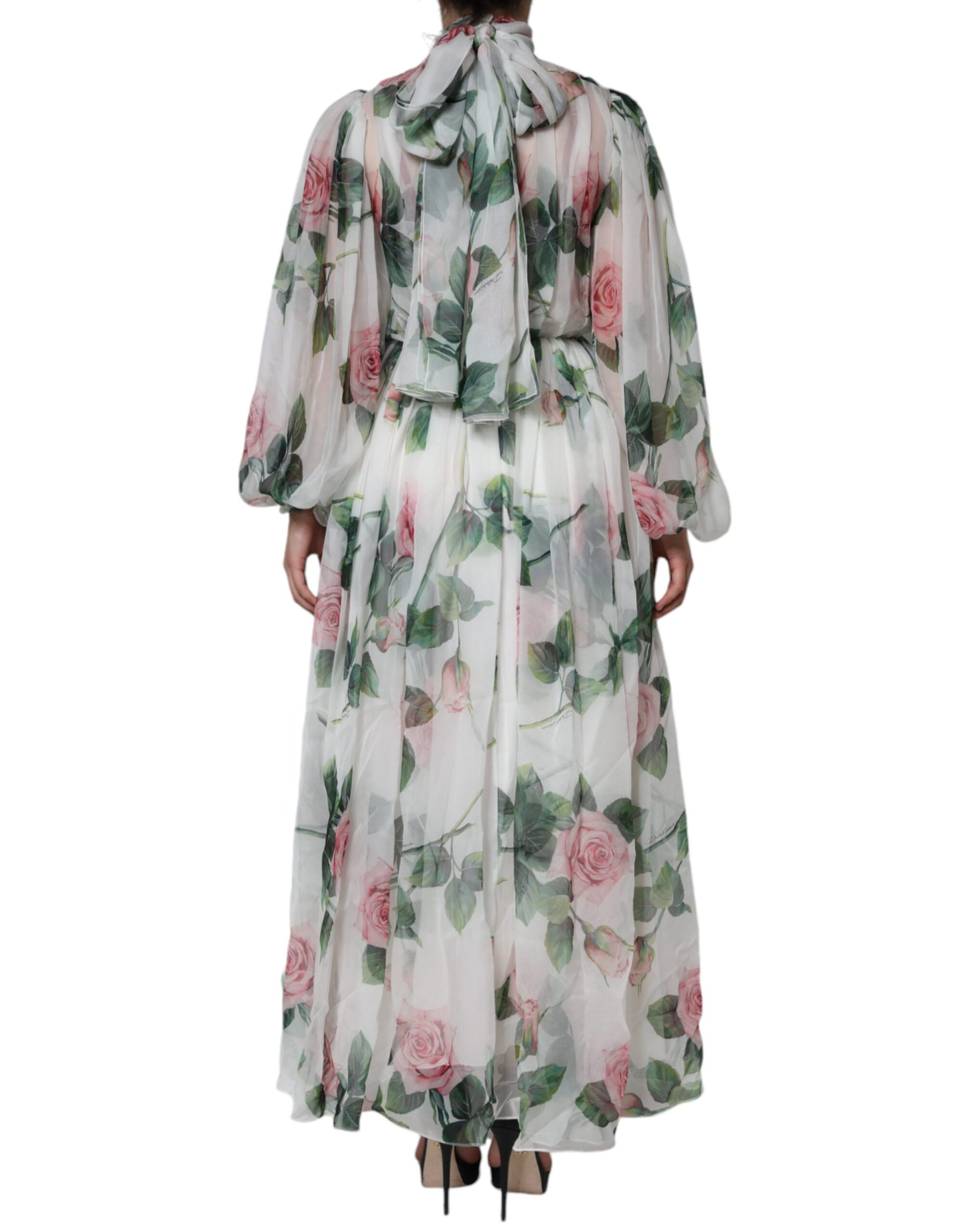 Vestido largo maxi con estampado floral de seda blanca