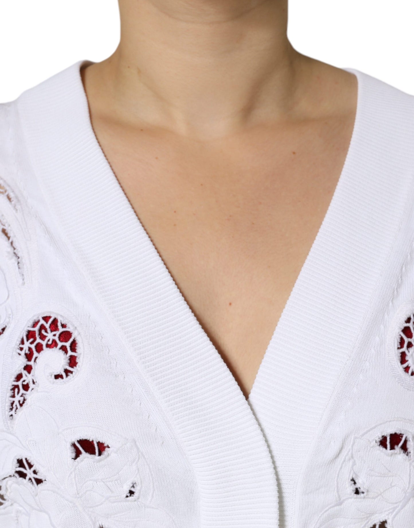 White Viscose Floral Cut Out Cardigan Sweater