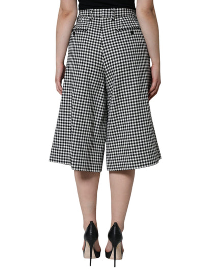 Black White Houndstooth Cropped Wide Leg Pants