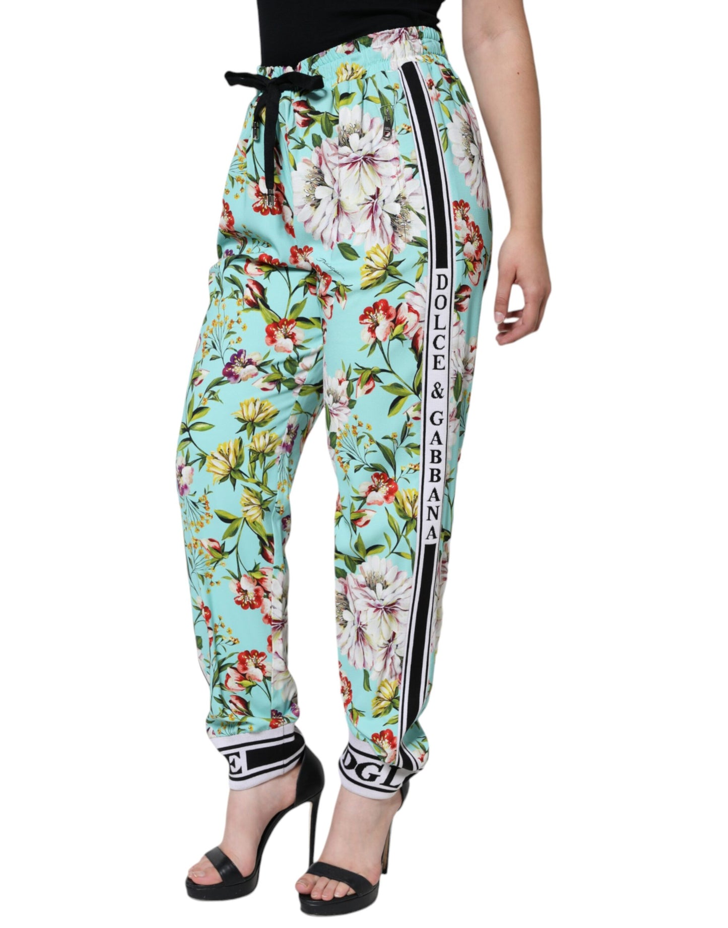 Green Floral Mid Waist Jogger Women Pants