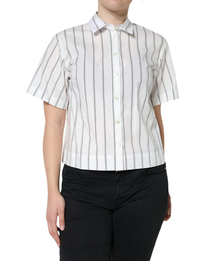 White Striped Collared Short Sleeve Polo Top