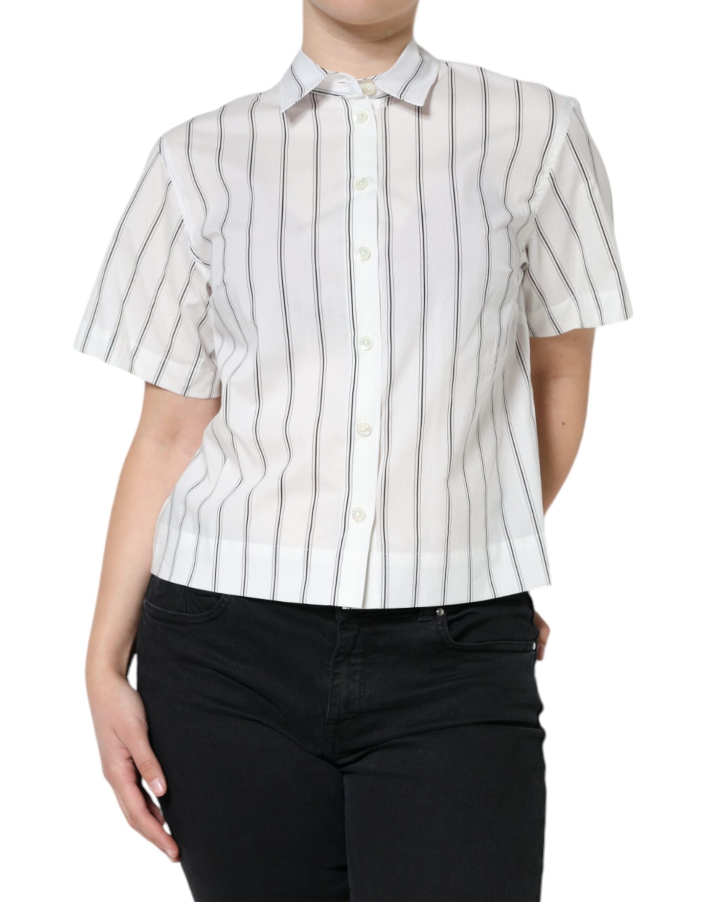 White Striped Collared Short Sleeve Polo Top