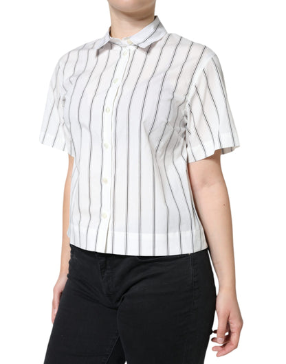 White Striped Collared Short Sleeve Polo Top