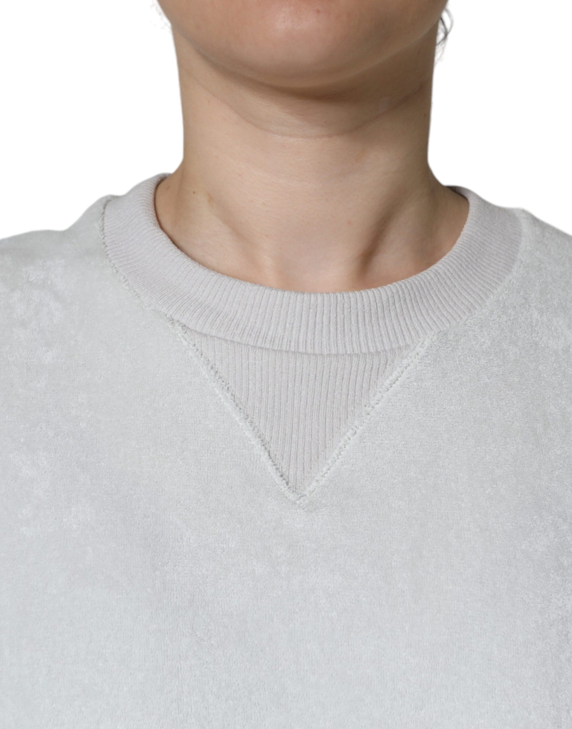 White Nylon Stretch Crew Neck Pullover Sweater