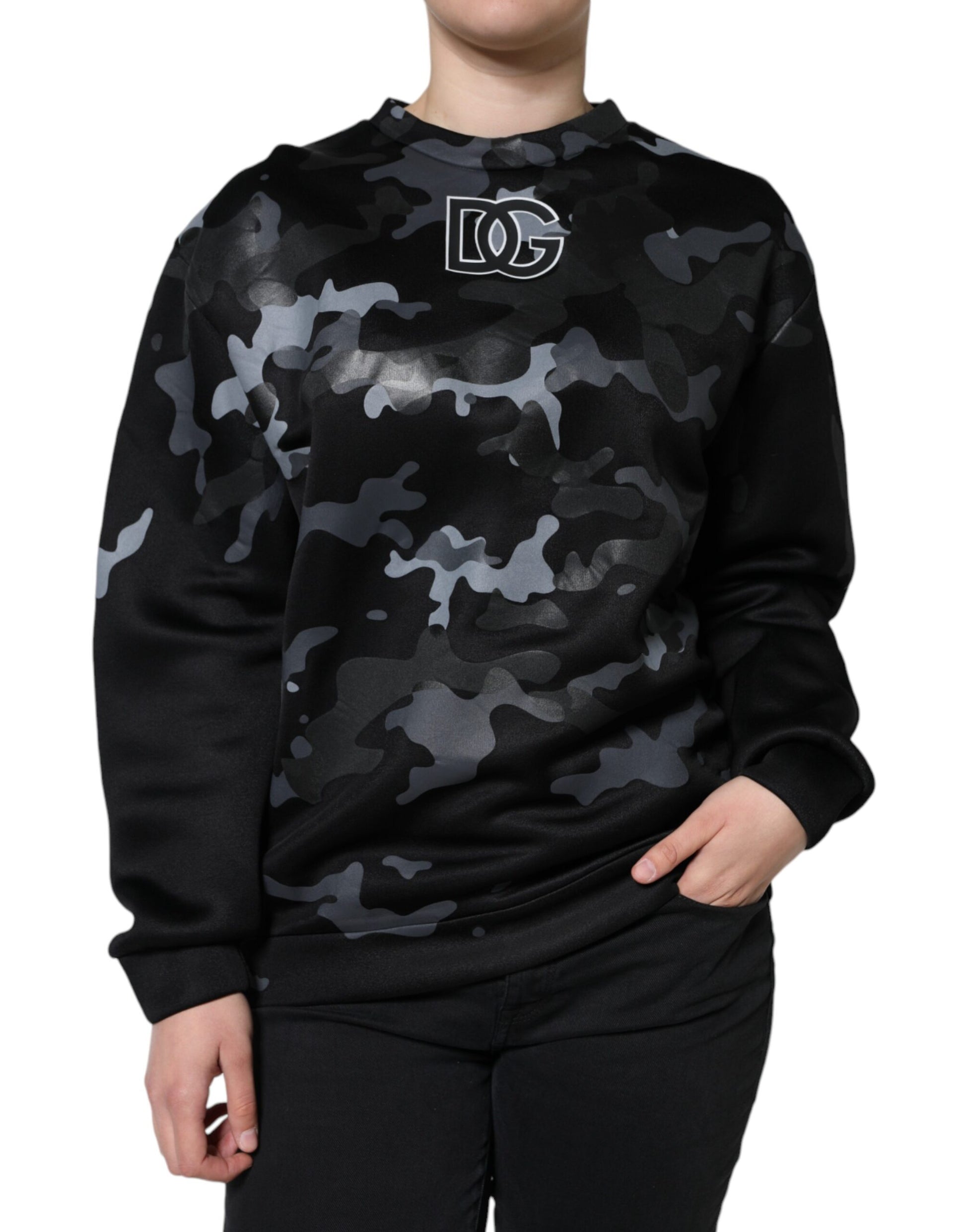 Black Camouflage Round Neck Sweatshirt Sweater