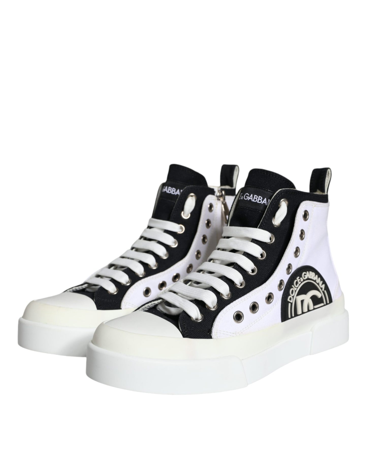 White Black Canvas Logo Mid Top Sneakers Shoes