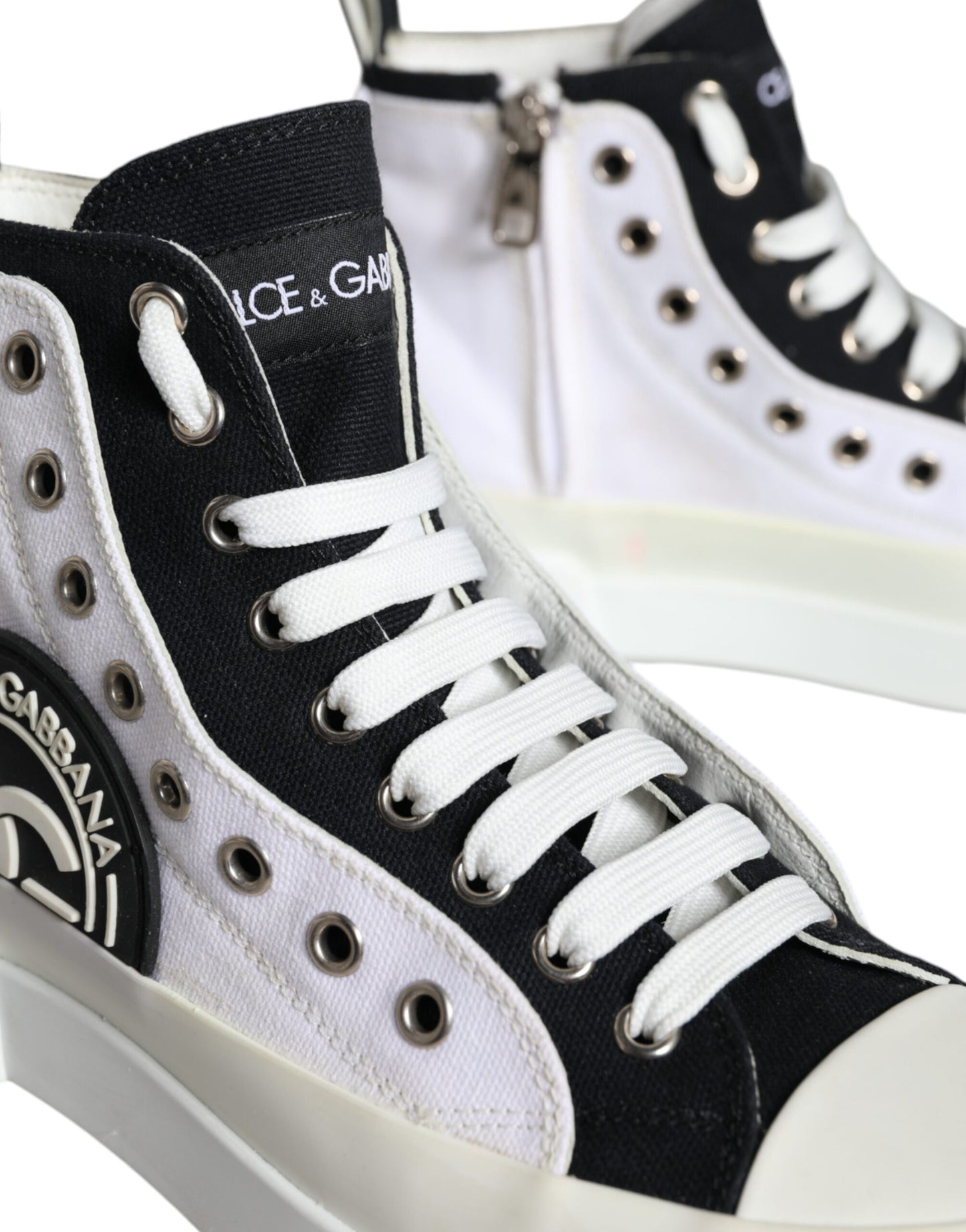 White Black Canvas Logo Mid Top Sneakers Shoes