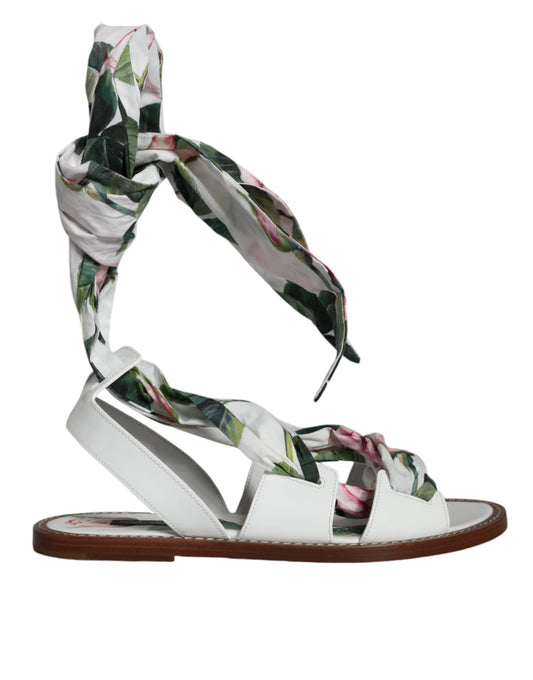 Sandalias cruzadas hasta el tobillo con estampado floral multicolor