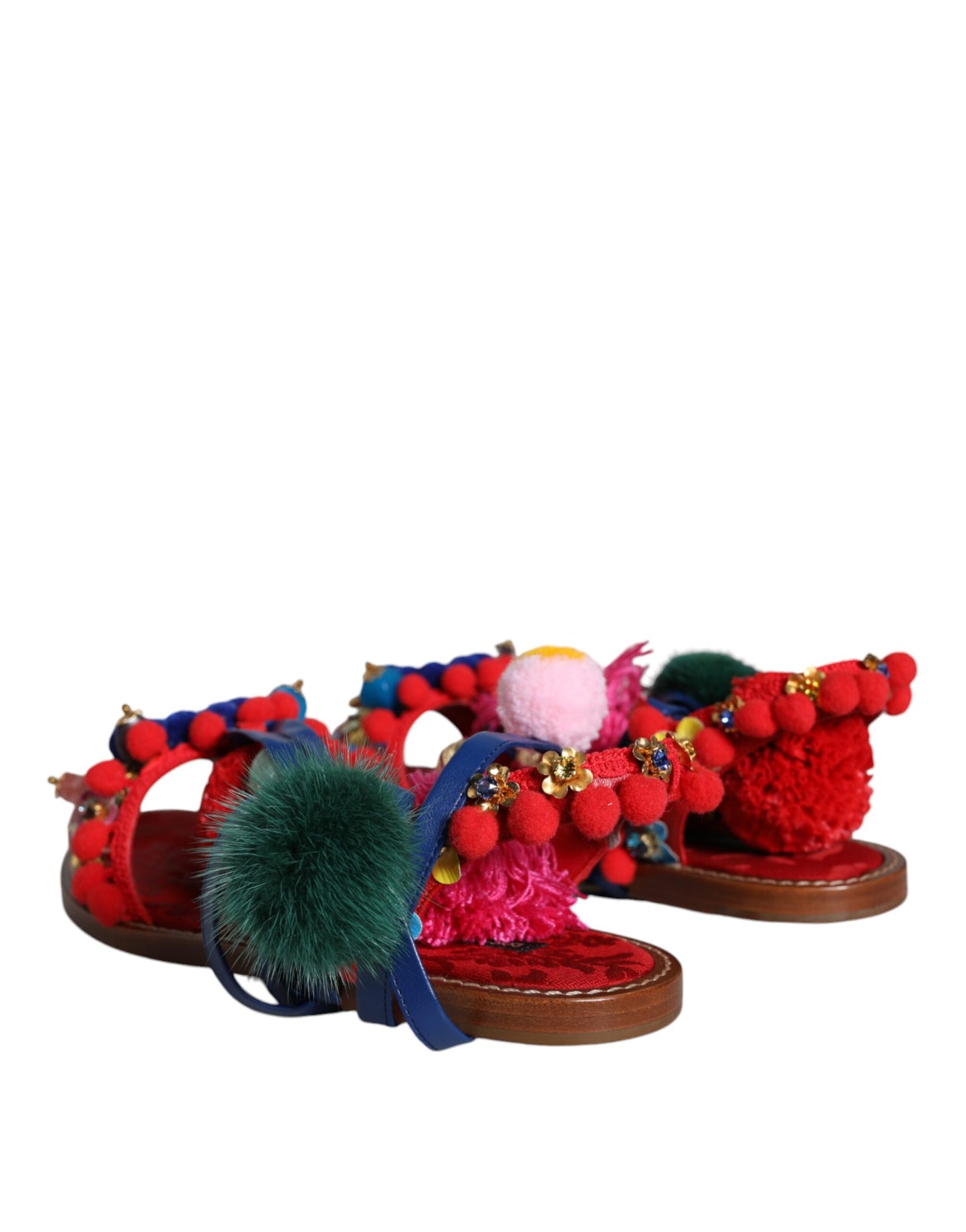 Sandalias con pompones de piel multicolor