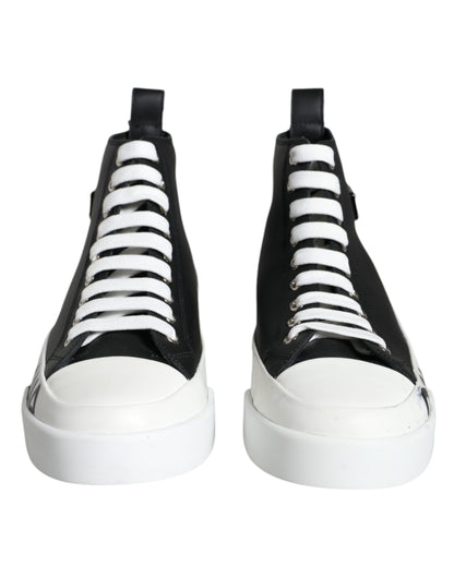 Black White Leather Mid Top Sneakers Shoes